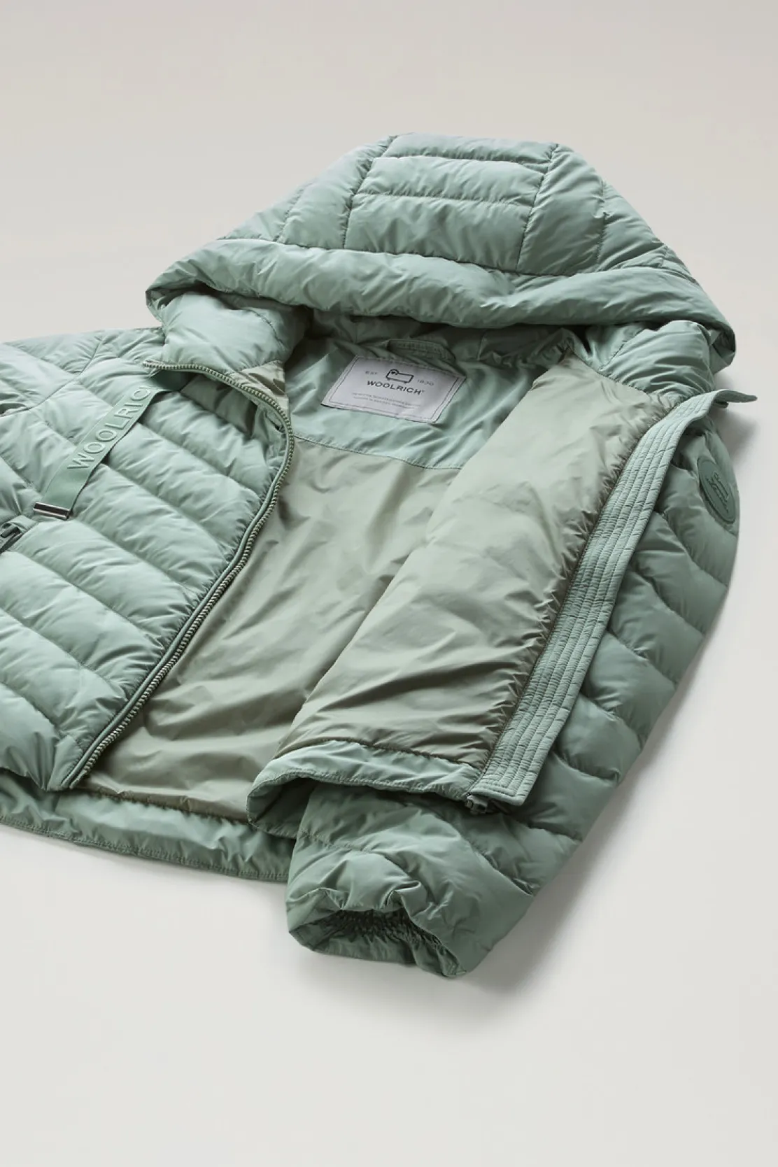Piumini leggeri>Woolrich Giacca In Microfibra Con Trapuntatura Chevron E Cappuccio Sage