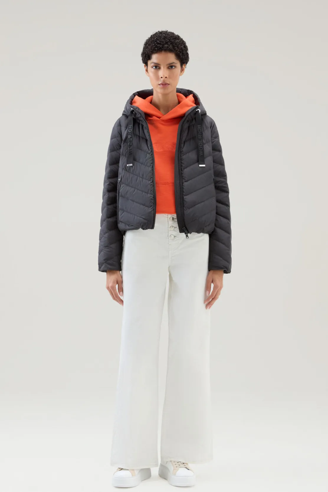 Piumini leggeri>Woolrich Giacca In Microfibra Con Trapuntatura Chevron E Cappuccio Black