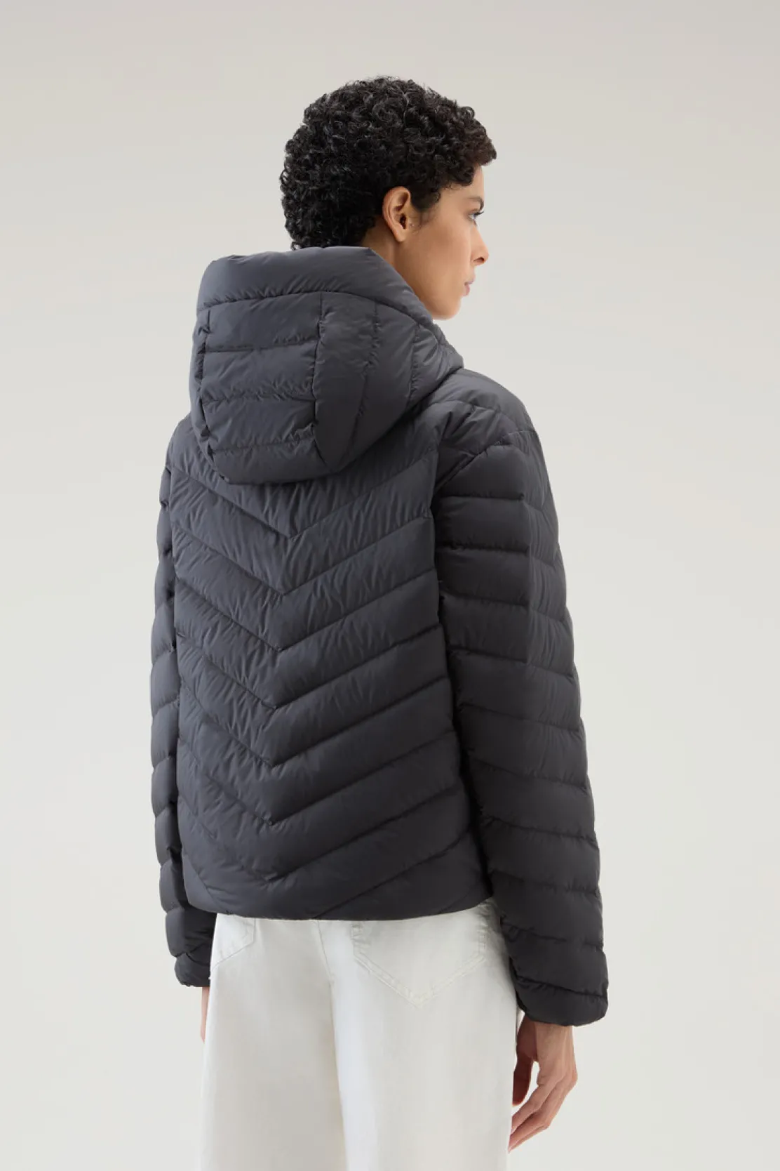 Piumini leggeri>Woolrich Giacca In Microfibra Con Trapuntatura Chevron E Cappuccio Black