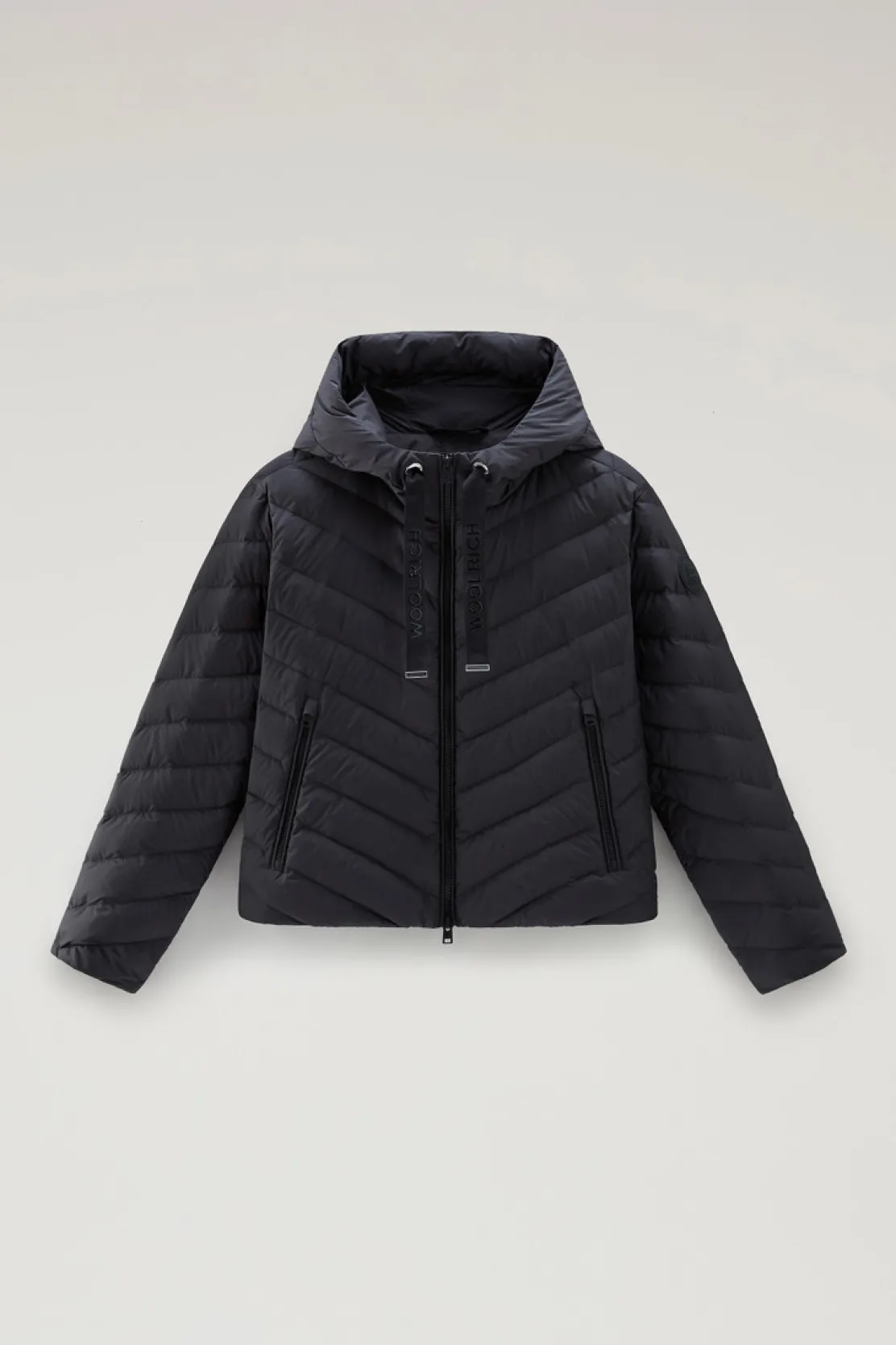 Piumini leggeri>Woolrich Giacca In Microfibra Con Trapuntatura Chevron E Cappuccio Black