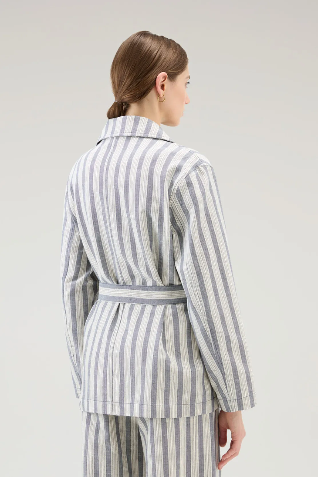 Camicie e giacche a camicia>Woolrich Giacca Marine In Cotone E Lino Melton Blue Stripe