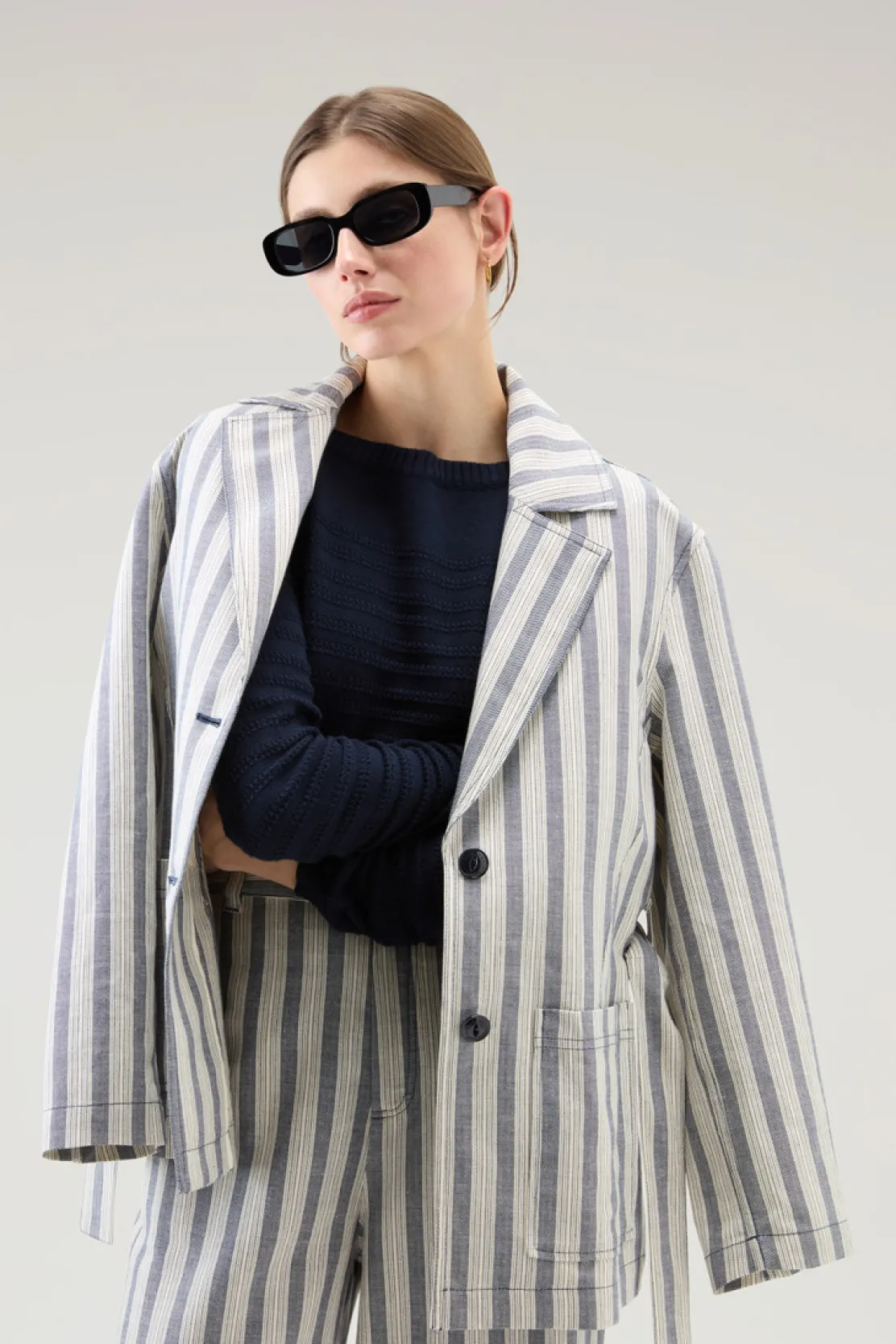 Camicie e giacche a camicia>Woolrich Giacca Marine In Cotone E Lino Melton Blue Stripe