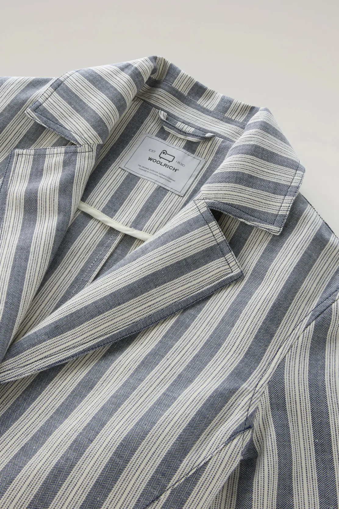 Camicie e giacche a camicia>Woolrich Giacca Marine In Cotone E Lino Melton Blue Stripe