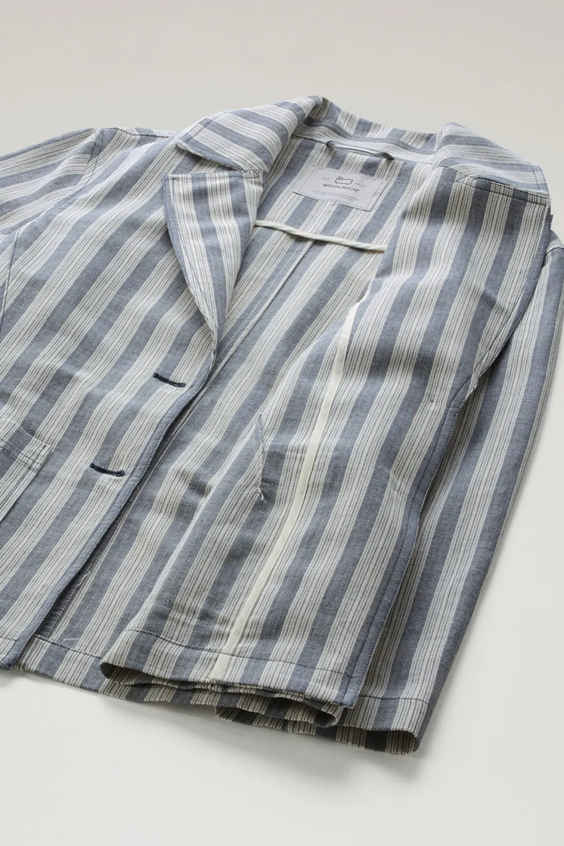 Camicie e giacche a camicia>Woolrich Giacca Marine In Cotone E Lino Melton Blue Stripe