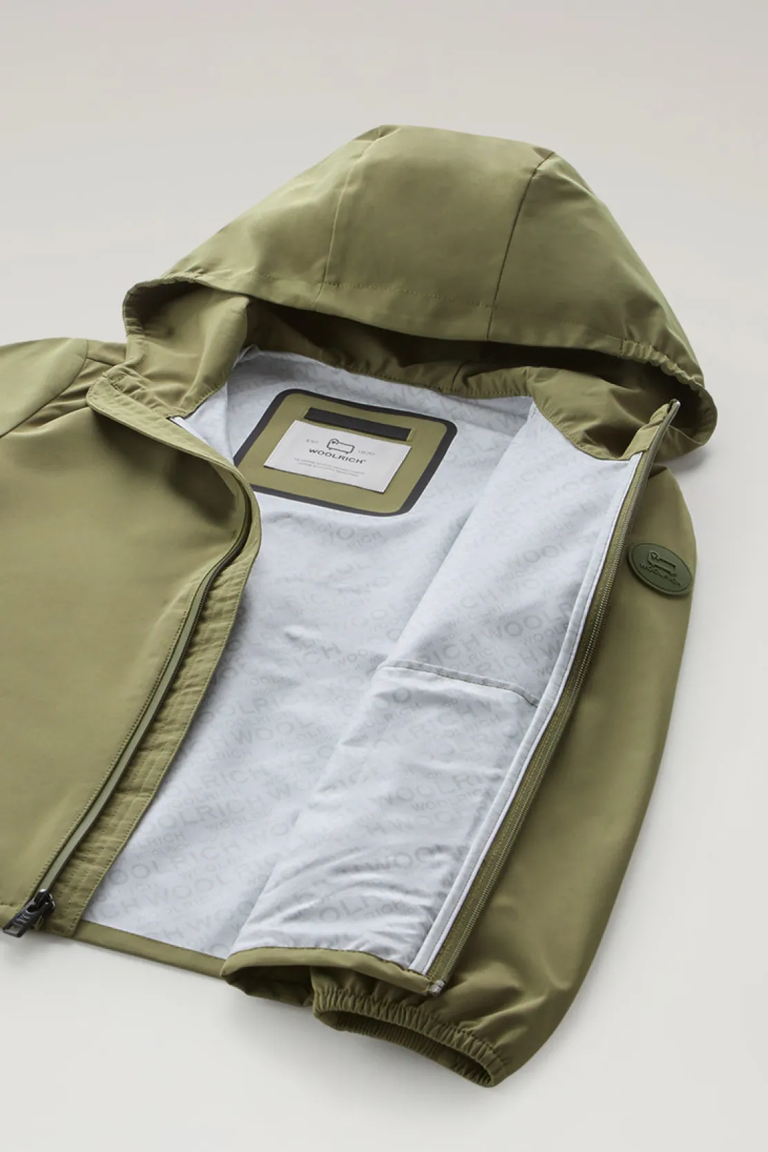 Giacche>Woolrich Giacca Pacific Da Bambino Con Cappuccio Lake Olive