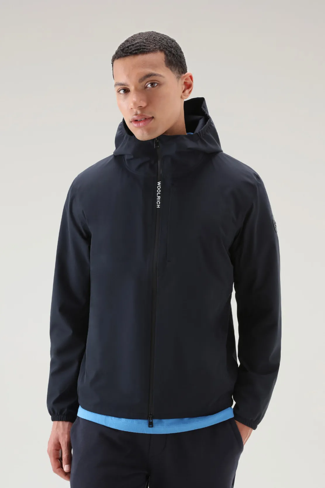Impermeabili|Giacche>Woolrich Giacca Pacific Impermeabile Con Cappuccio Melton Blue