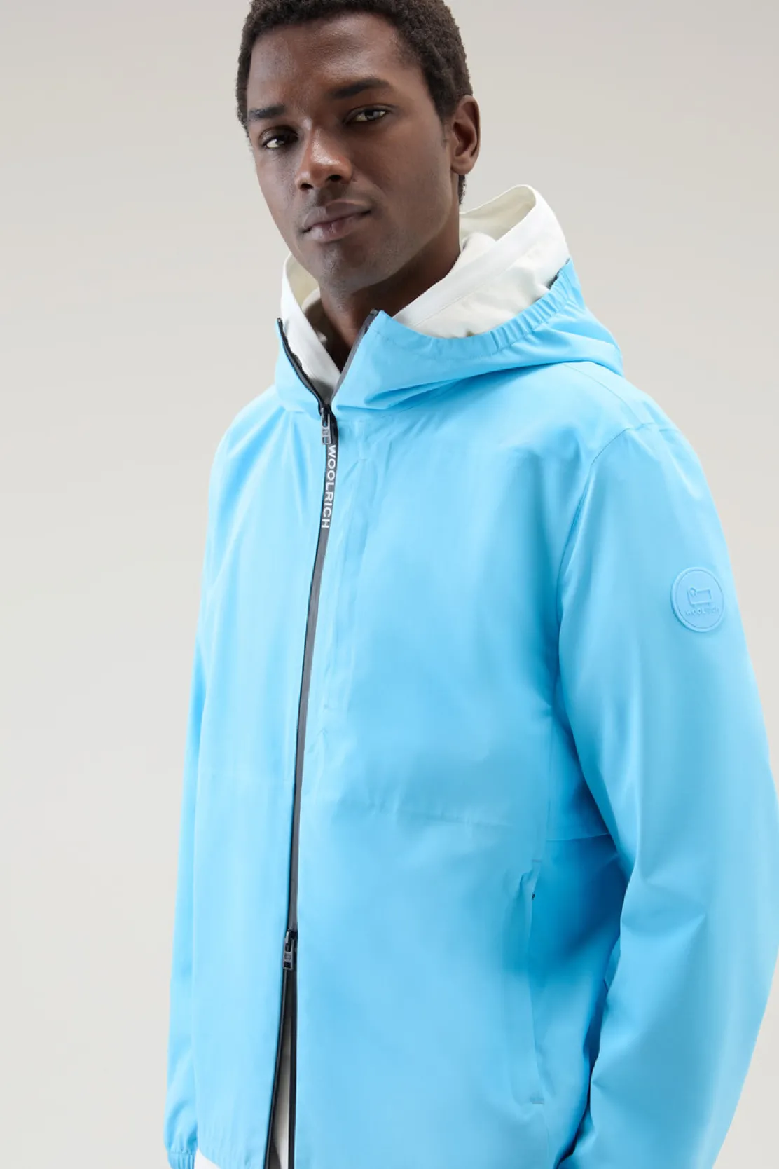 Impermeabili|Giacche>Woolrich Giacca Pacific Impermeabile Con Cappuccio Alaskan Blue