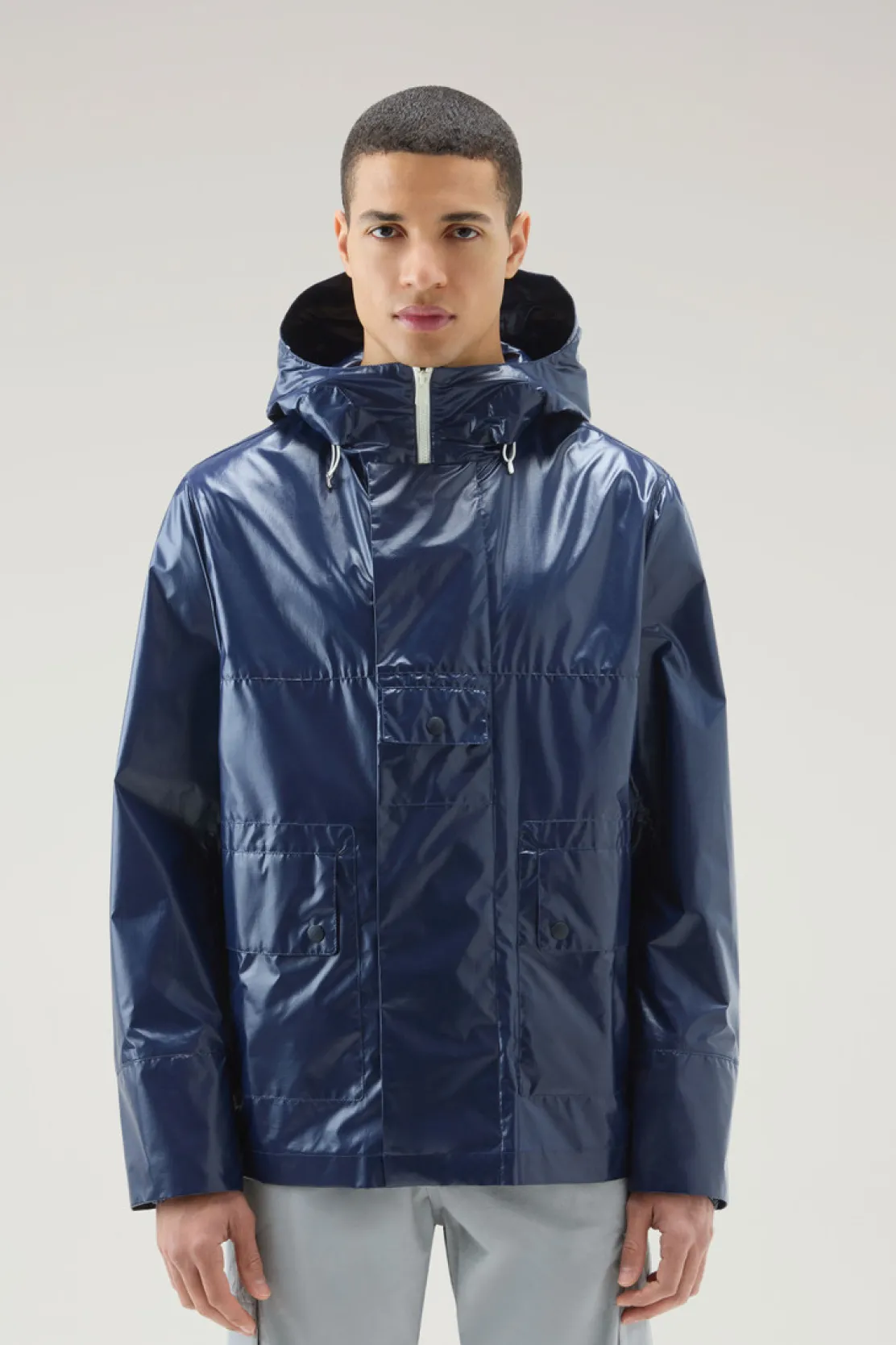 Giacche>Woolrich Giacca Resine In Tessuto Ripstop Con Cappuccio Royal Navy