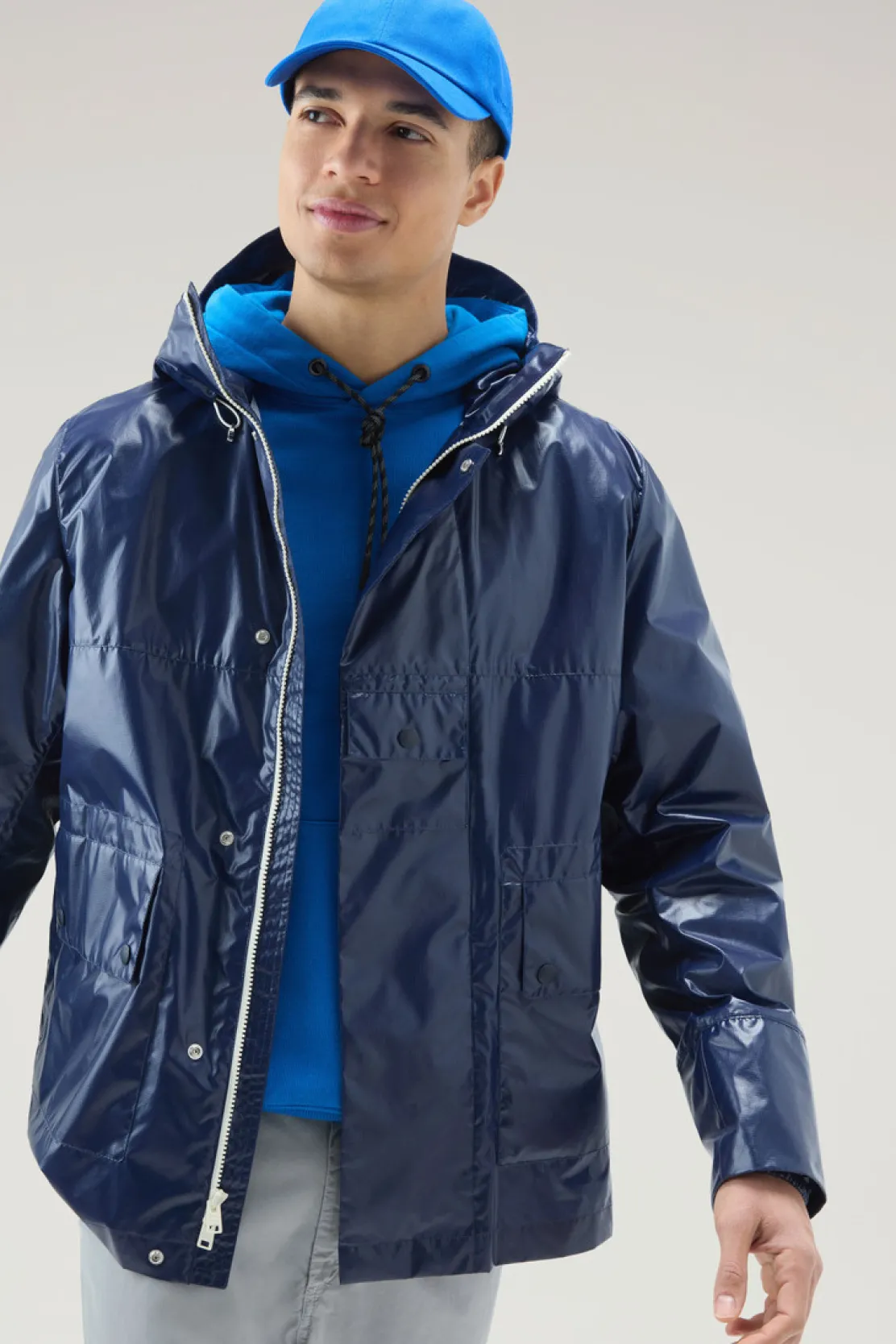Giacche>Woolrich Giacca Resine In Tessuto Ripstop Con Cappuccio Royal Navy