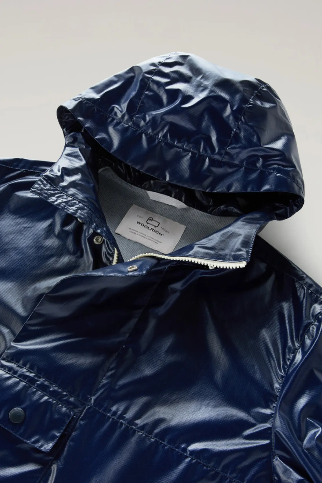 Giacche>Woolrich Giacca Resine In Tessuto Ripstop Con Cappuccio Royal Navy