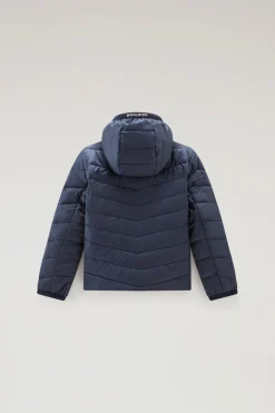 Giacche>Woolrich Giacca Sundance Da Bambino In Microfibra Leggera Con Cappuccio Melton Blue