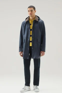 Cappotti>Woolrich Giacca Waxed Con Cappuccio Staccabile Melton Blue