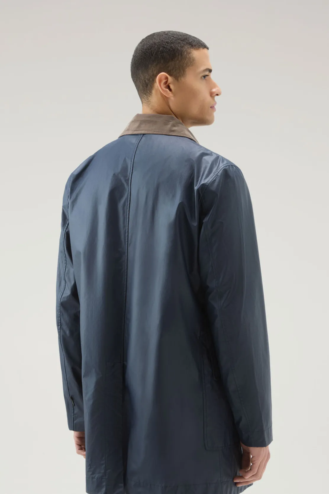 Cappotti>Woolrich Giacca Waxed Con Cappuccio Staccabile Melton Blue