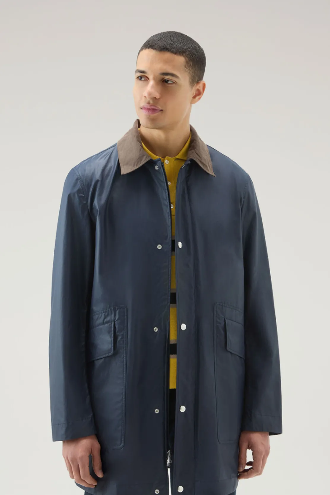Cappotti>Woolrich Giacca Waxed Con Cappuccio Staccabile Melton Blue