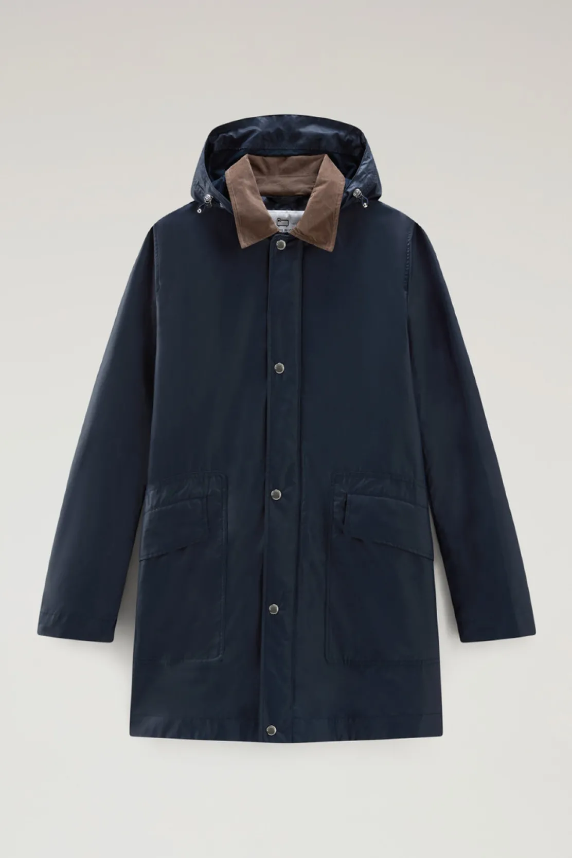 Cappotti>Woolrich Giacca Waxed Con Cappuccio Staccabile Melton Blue