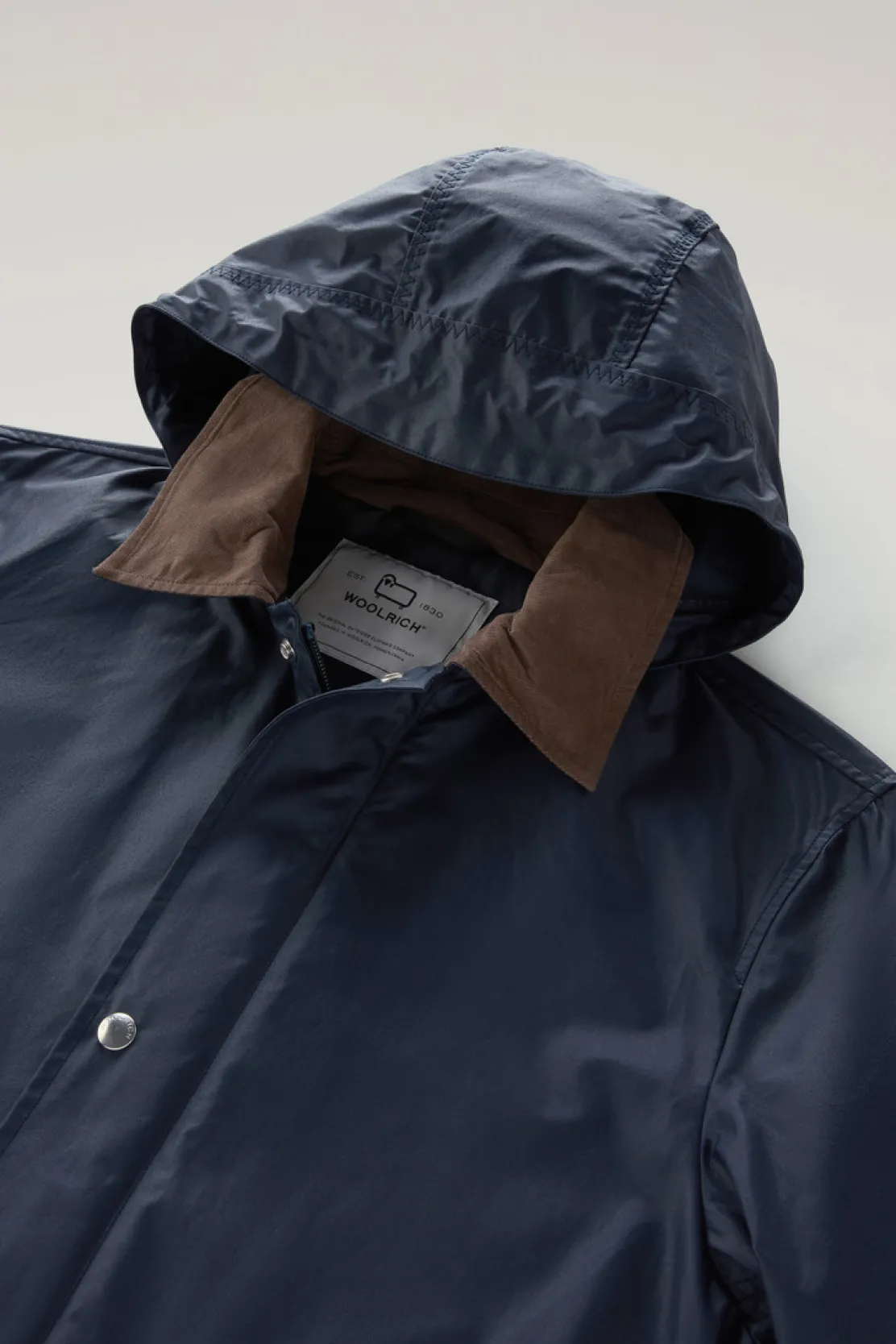 Cappotti>Woolrich Giacca Waxed Con Cappuccio Staccabile Melton Blue