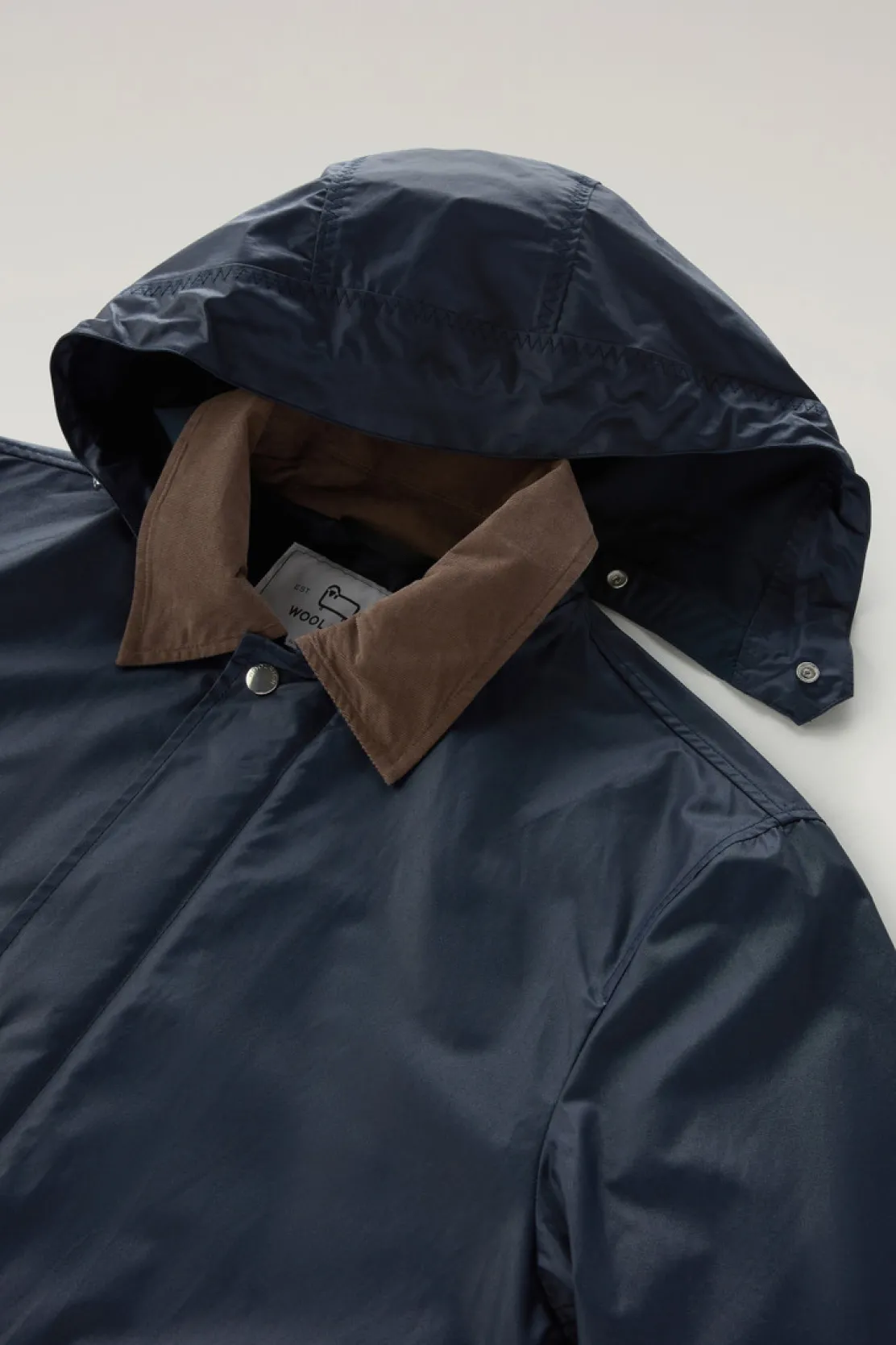 Cappotti>Woolrich Giacca Waxed Con Cappuccio Staccabile Melton Blue