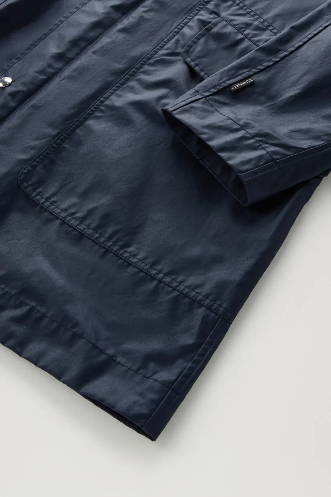 Cappotti>Woolrich Giacca Waxed Con Cappuccio Staccabile Melton Blue