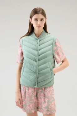 Gilet>Woolrich Gilet In Microfibra Con Trapuntatura Chevron Sage