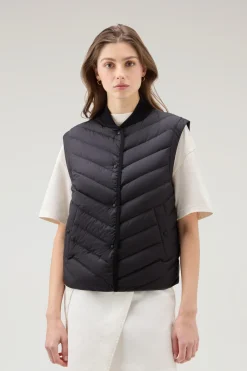 Gilet>Woolrich Gilet In Microfibra Con Trapuntatura Chevron Black