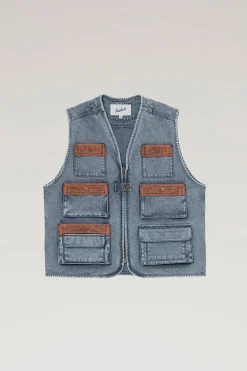Outdoor Label Designed in Japan|Gilet>Woolrich Gilet In Misto Nylon CORDURA E Cotone Tinto In Corda Indigo Blue