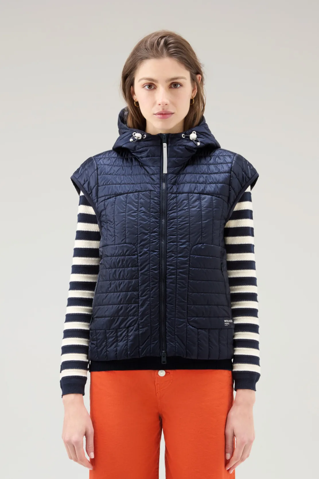 Gilet>Woolrich Gilet Trapuntato In Pertex Quantum Riciclato Con Cappuccio Melton Blue