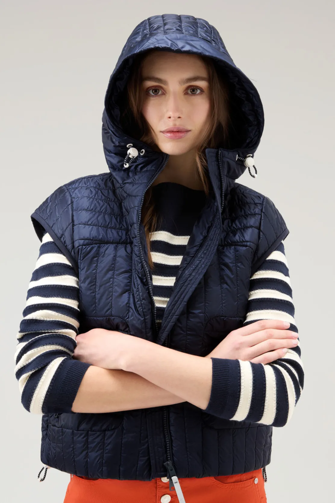 Gilet>Woolrich Gilet Trapuntato In Pertex Quantum Riciclato Con Cappuccio Melton Blue