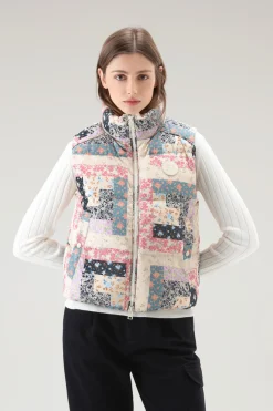 Gilet>Woolrich Gilet Trapuntato Pennsylvania Con Stampa Patchwork Cream Patchwork