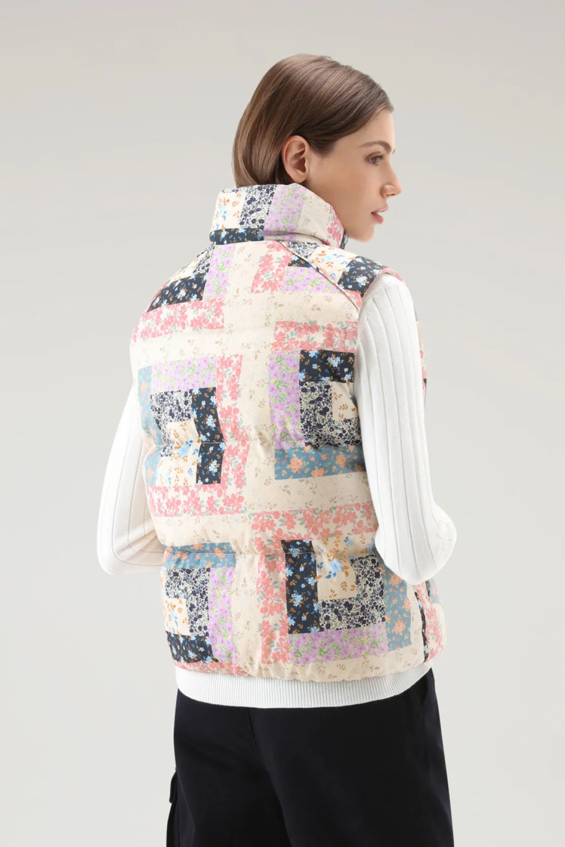 Gilet>Woolrich Gilet Trapuntato Pennsylvania Con Stampa Patchwork Cream Patchwork