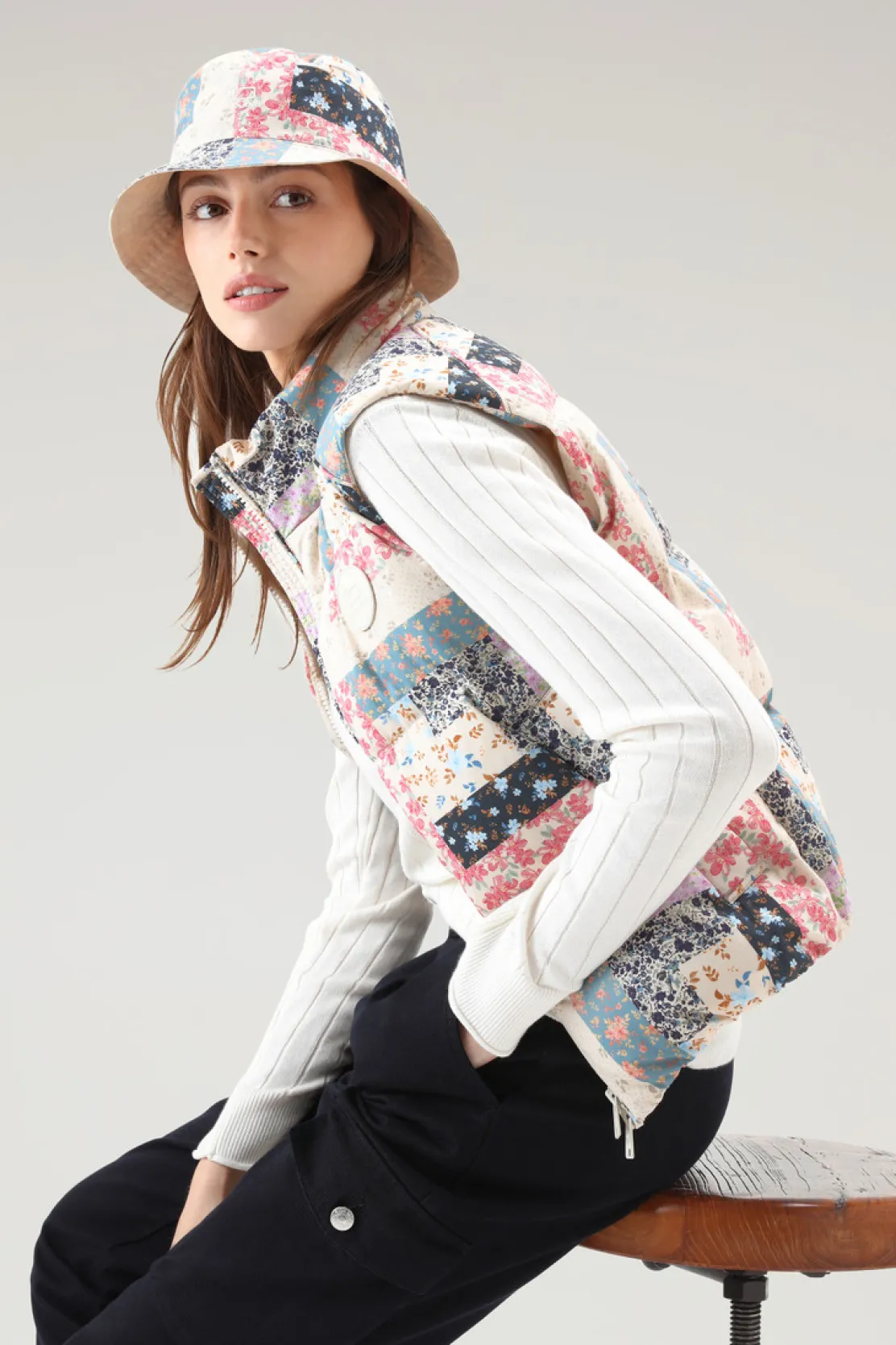 Gilet>Woolrich Gilet Trapuntato Pennsylvania Con Stampa Patchwork Cream Patchwork