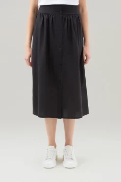 Vestiti e gonne>Woolrich Gonna Midi In Popeline Di Puro Cotone Black