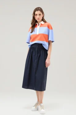 Vestiti e gonne>Woolrich Gonna Midi In Popeline Di Puro Cotone Melton Blue