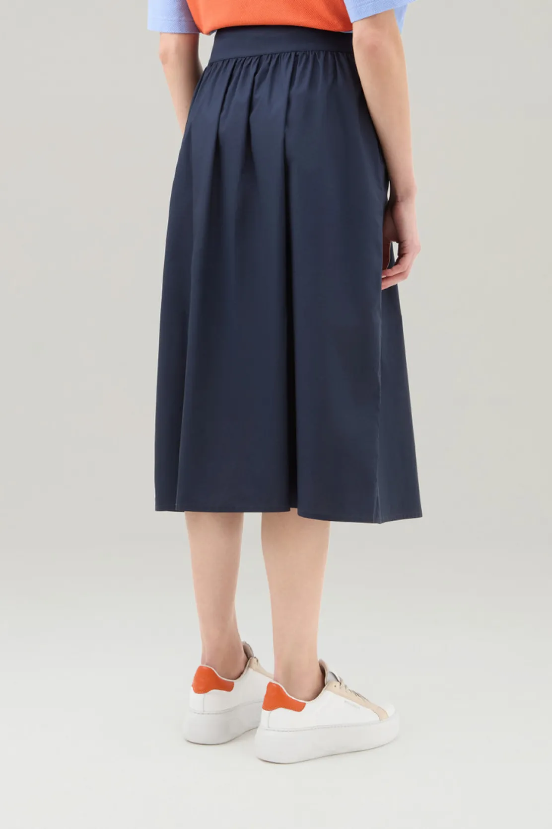 Vestiti e gonne>Woolrich Gonna Midi In Popeline Di Puro Cotone Melton Blue