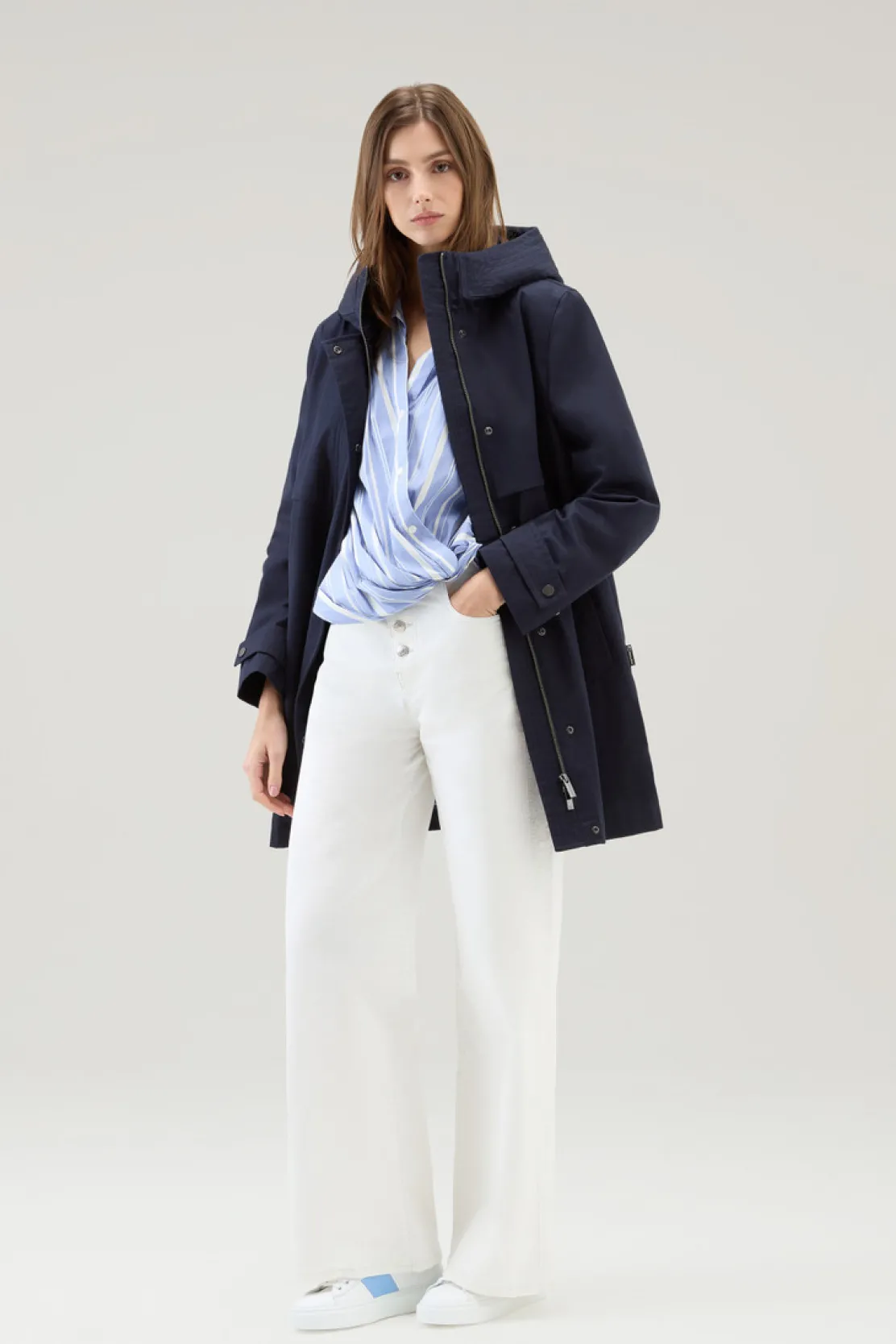 Parka>Woolrich Havice Parka Leggero In Best Cotton Melton Blue