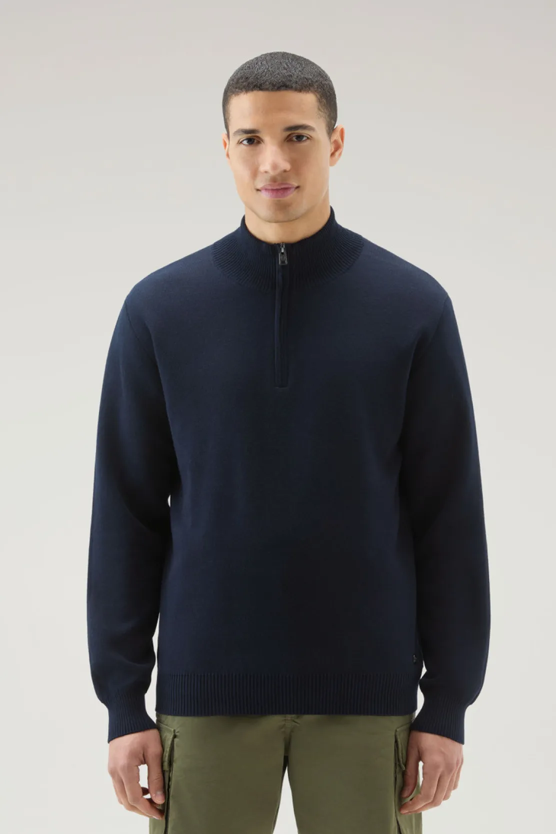 Maglieria>Woolrich Maglia A Collo Alto Con Mezza Zip Melton Blue