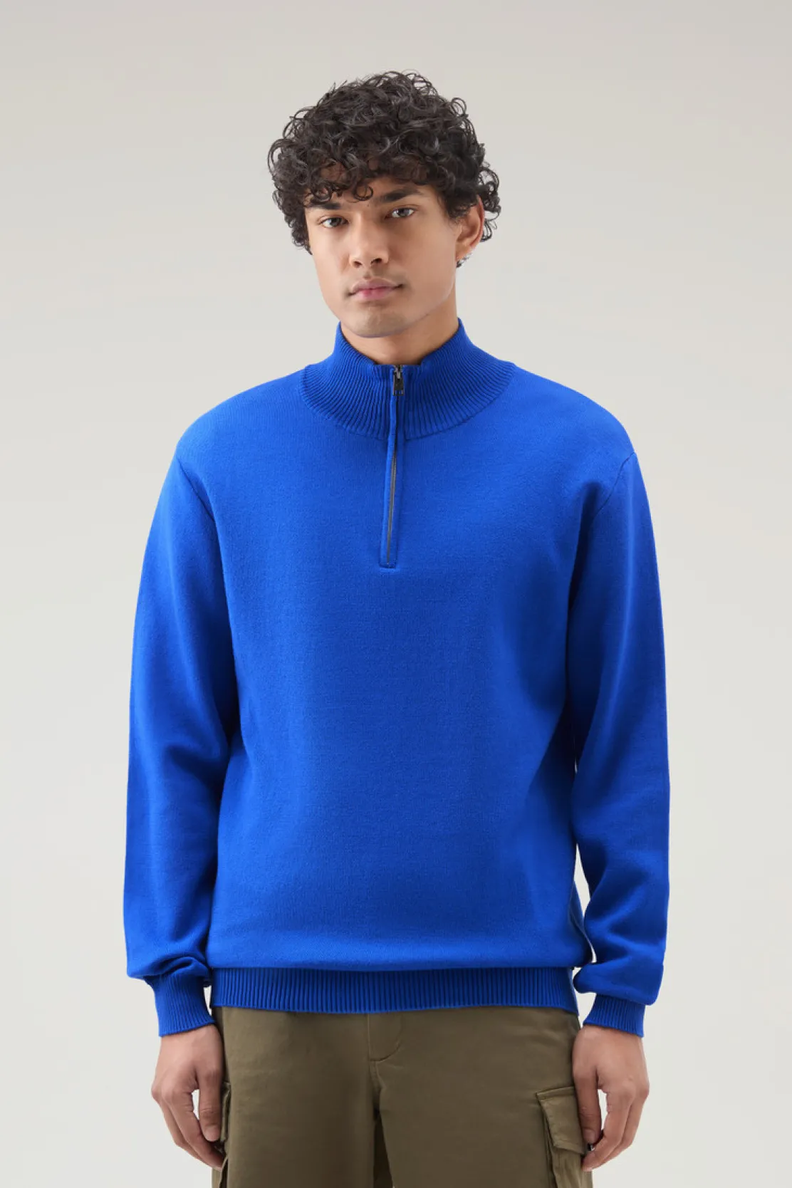 Maglieria>Woolrich Maglia A Collo Alto Con Mezza Zip Snorkel Blue