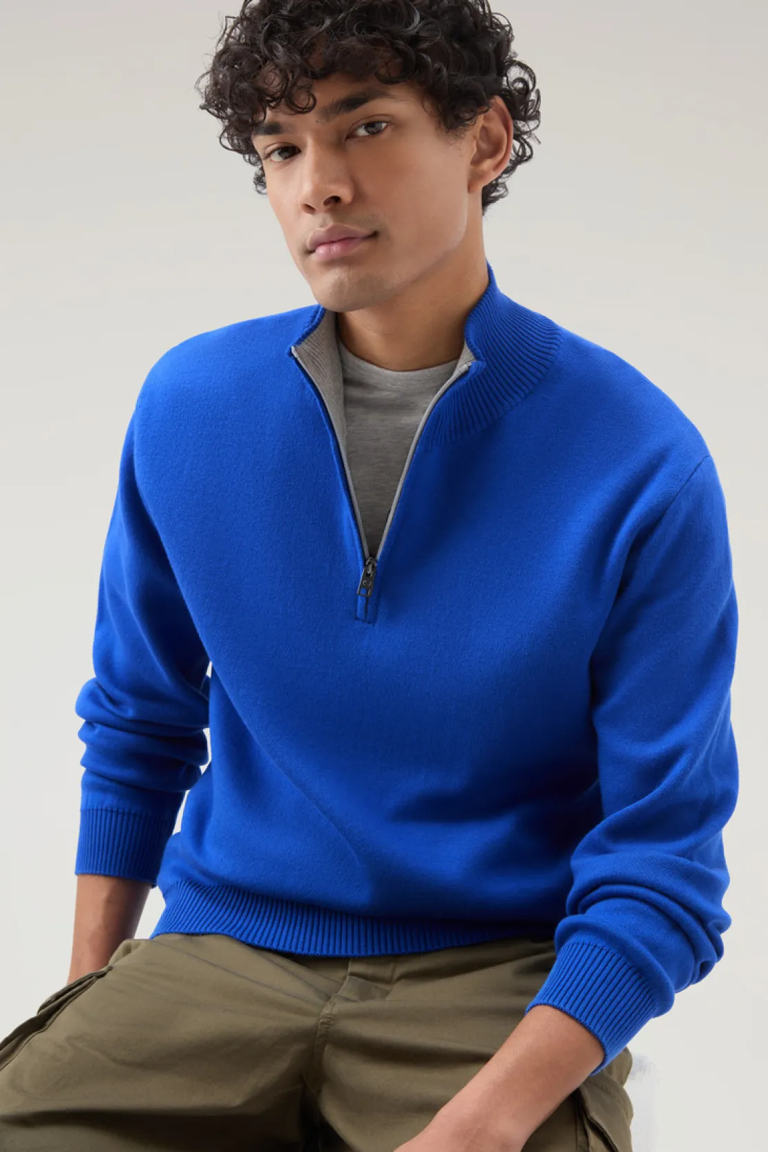 Maglieria>Woolrich Maglia A Collo Alto Con Mezza Zip Snorkel Blue