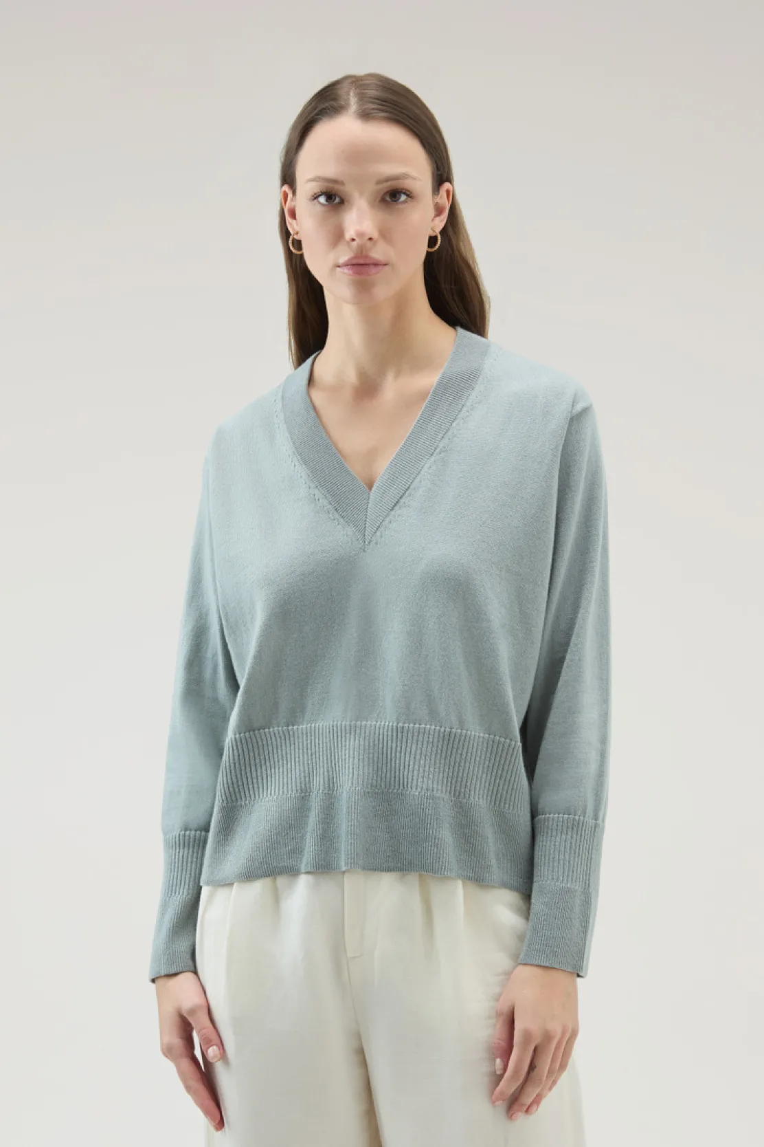 Maglieria>Woolrich Maglia Con Scollo A V In Cotone E Cashmere Sage