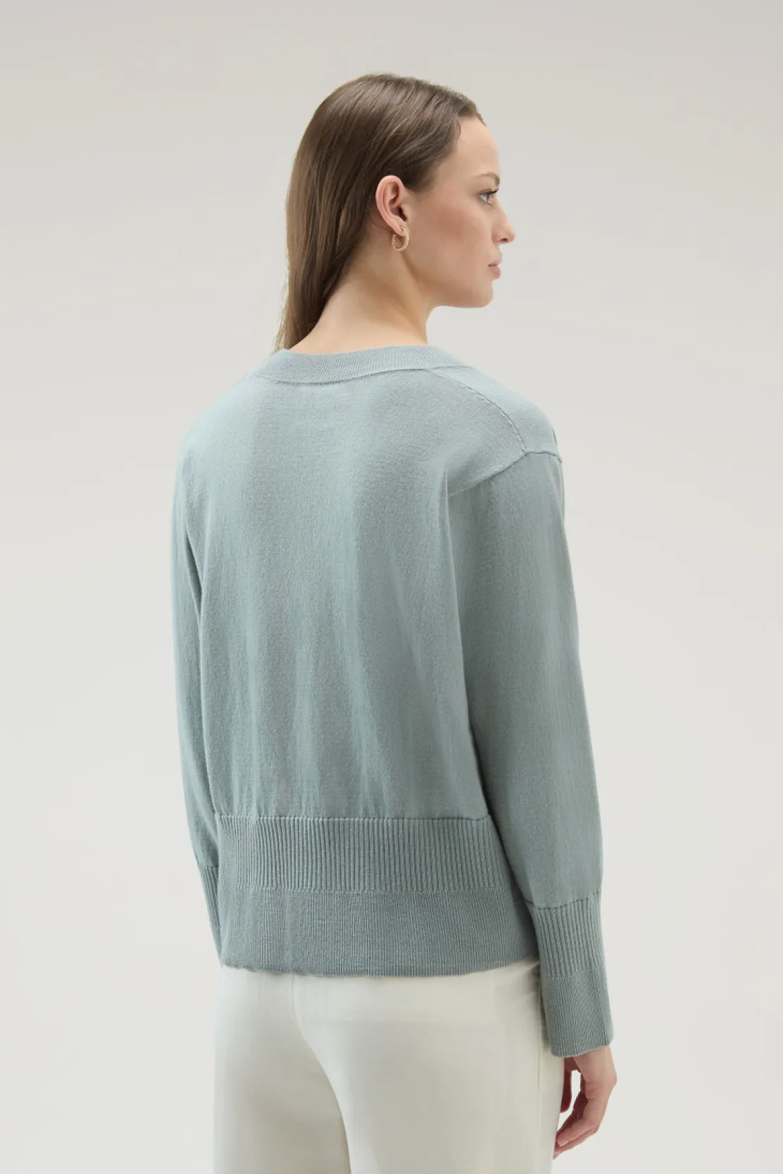 Maglieria>Woolrich Maglia Con Scollo A V In Cotone E Cashmere Sage