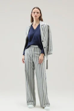 Maglieria>Woolrich Maglia Con Scollo A V In Cotone E Cashmere Maritime Blue