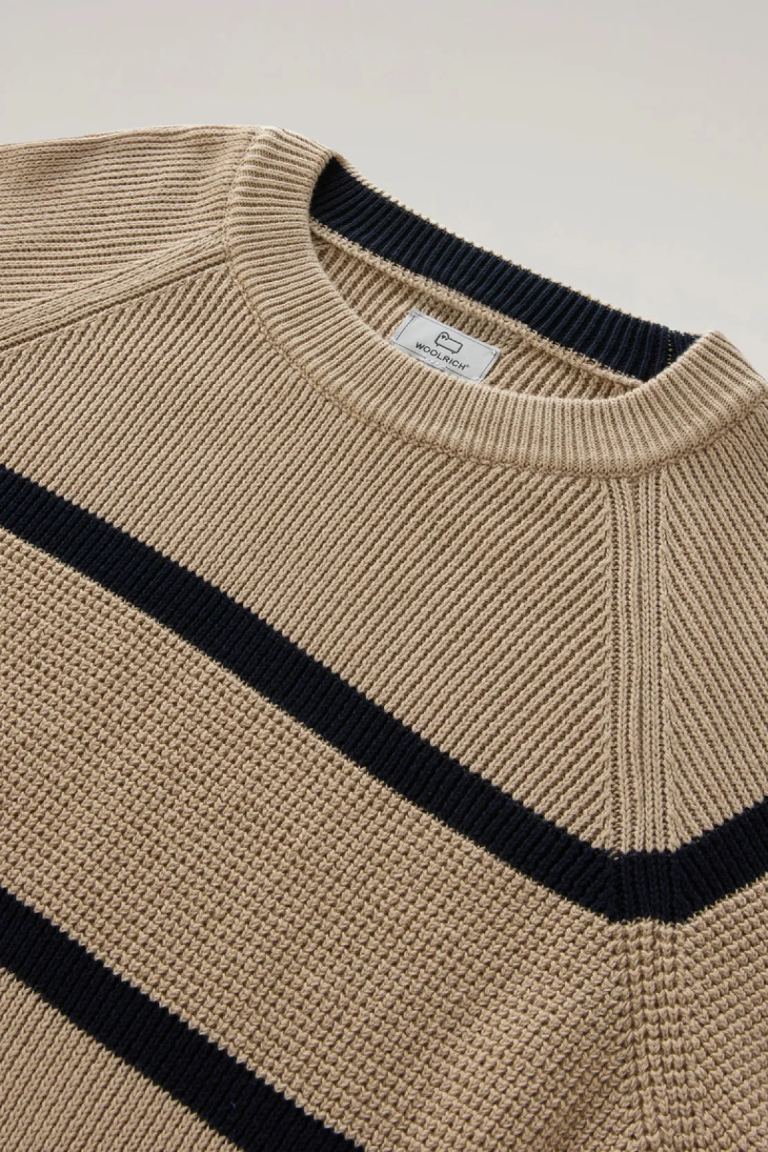 Maglieria>Woolrich Maglia Girocollo A Righe In Puro Cotone Beach Sand Stripe