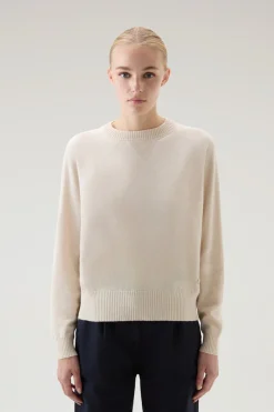Maglieria>Woolrich Maglia Girocollo In Misto Lana Milky Cream