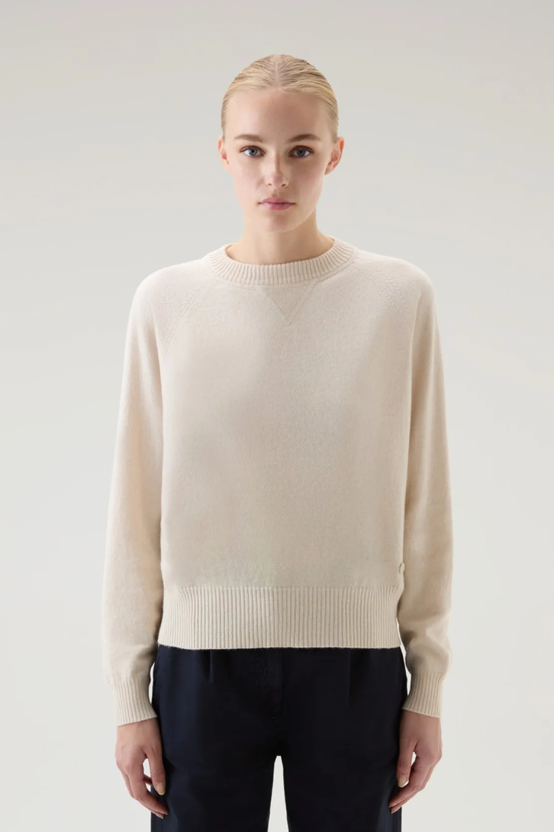 Maglieria>Woolrich Maglia Girocollo In Misto Lana Milky Cream