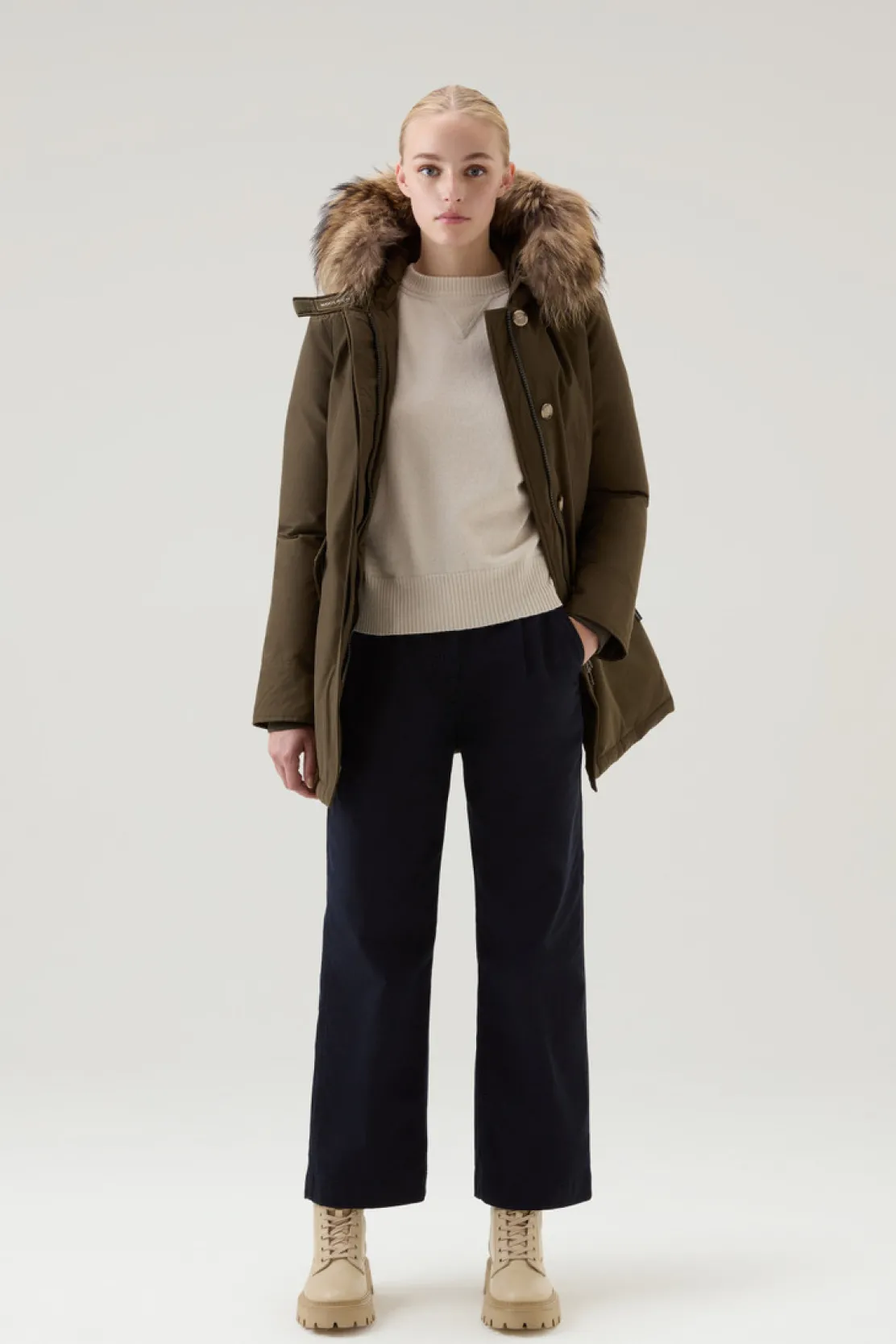 Maglieria>Woolrich Maglia Girocollo In Misto Lana Milky Cream