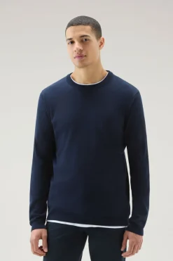 Maglieria>Woolrich Maglia Girocollo In Puro Cotone Melton Blue