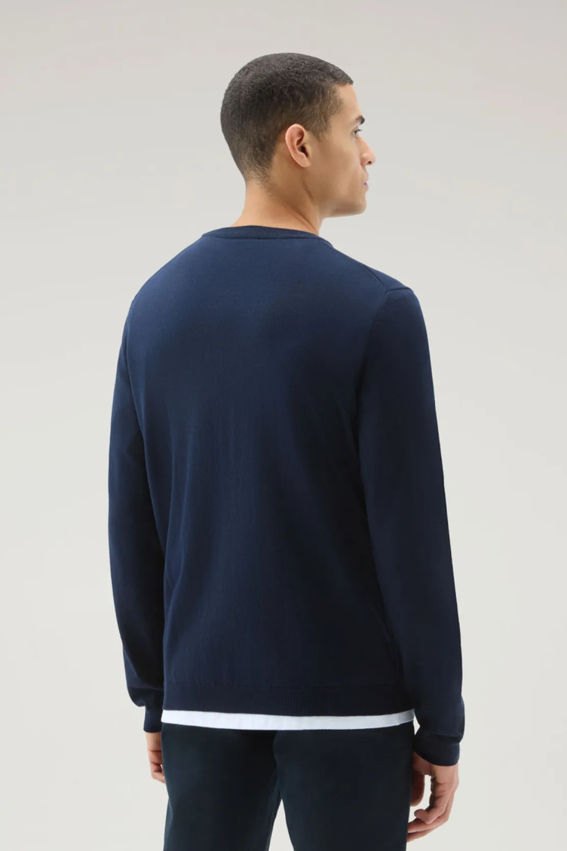 Maglieria>Woolrich Maglia Girocollo In Puro Cotone Melton Blue