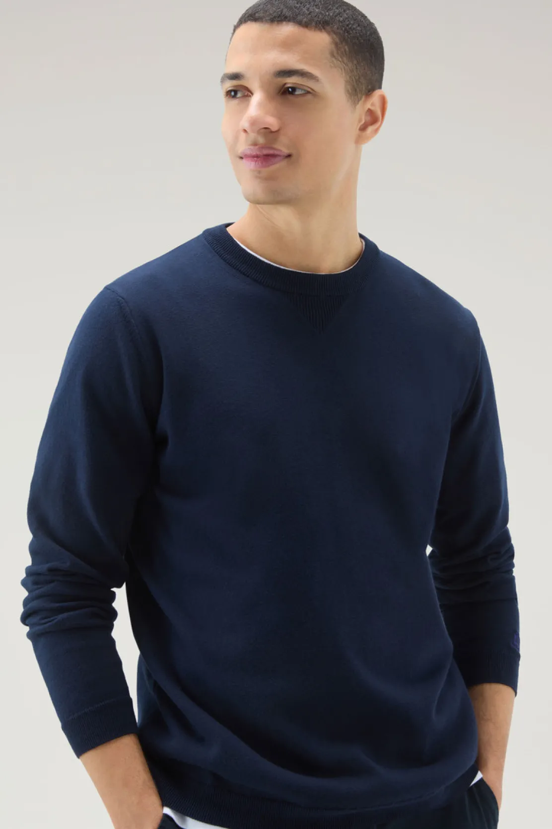 Maglieria>Woolrich Maglia Girocollo In Puro Cotone Melton Blue