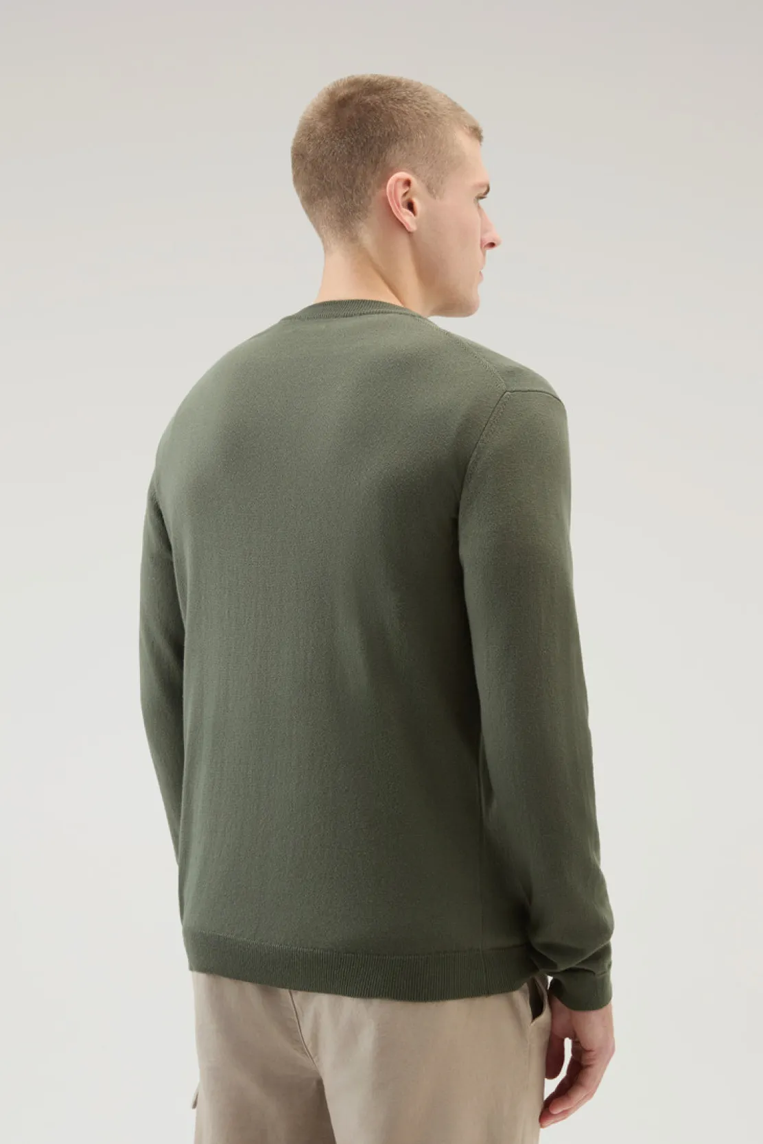 Maglieria>Woolrich Maglia Girocollo In Puro Cotone Lake Olive