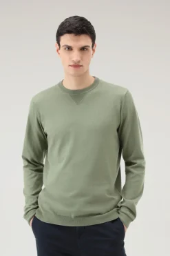 Maglieria>Woolrich Maglia Girocollo In Puro Cotone Dark Green