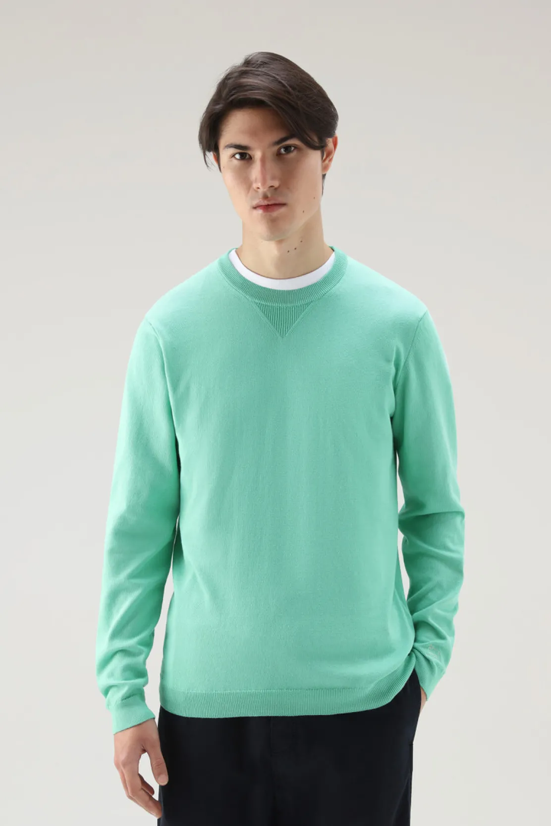 Maglieria>Woolrich Maglia Girocollo In Puro Cotone Harbor Green
